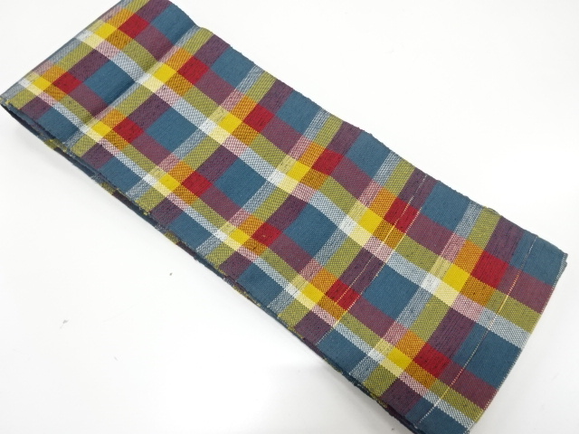 格子模様織り出し　半幅帯